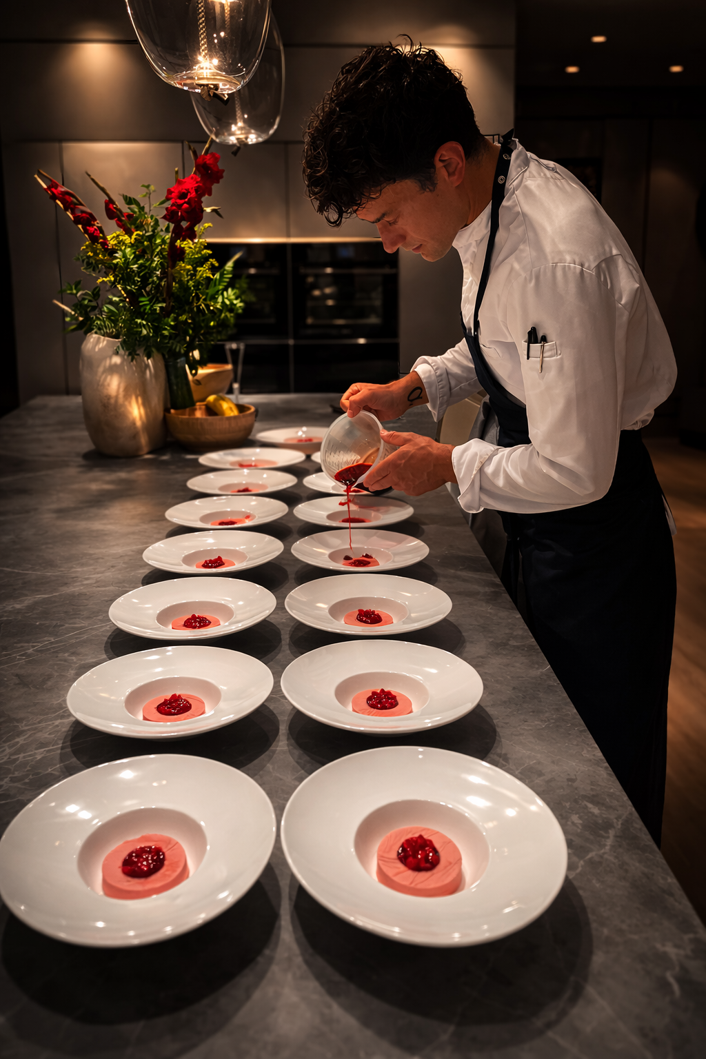 Jan Nolte beim Anrichten eines Desserts