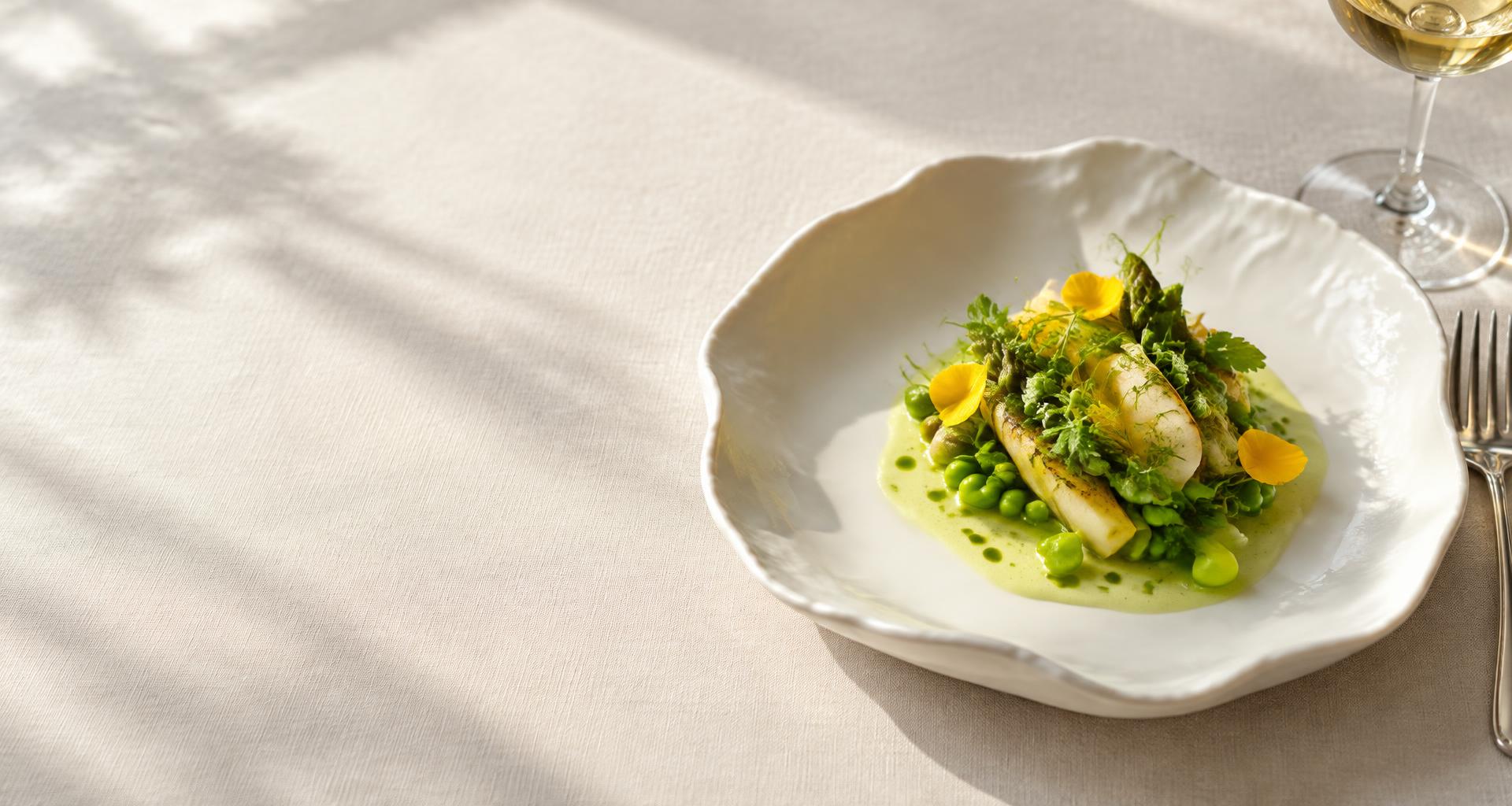 Saisonales Fine-Dining-Gericht im natürlichen Tageslicht